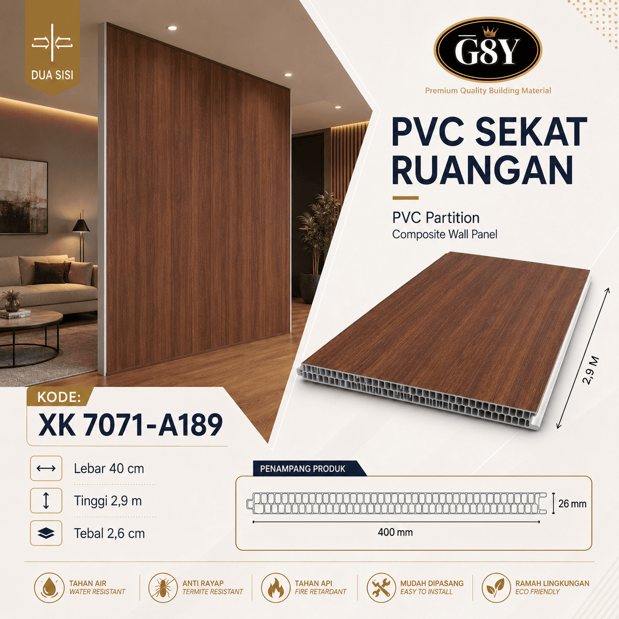 PVC Sekat Ruangan G8Y XK 7071-A189 Dark Walnut