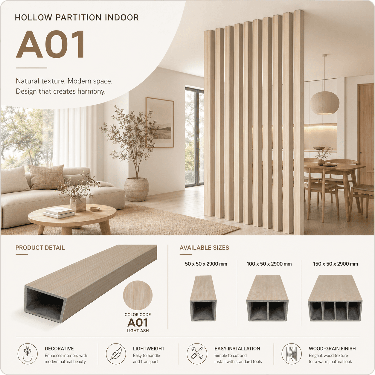 Poster Hollow Partition Indoor A01 Light Ash