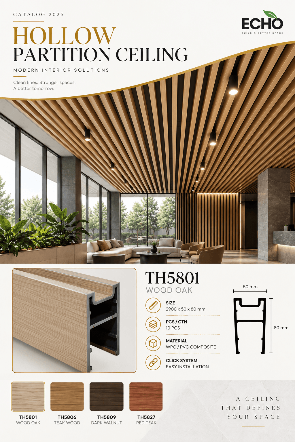 Katalog Hollow Partition Ceiling TH5801 Wood Oak