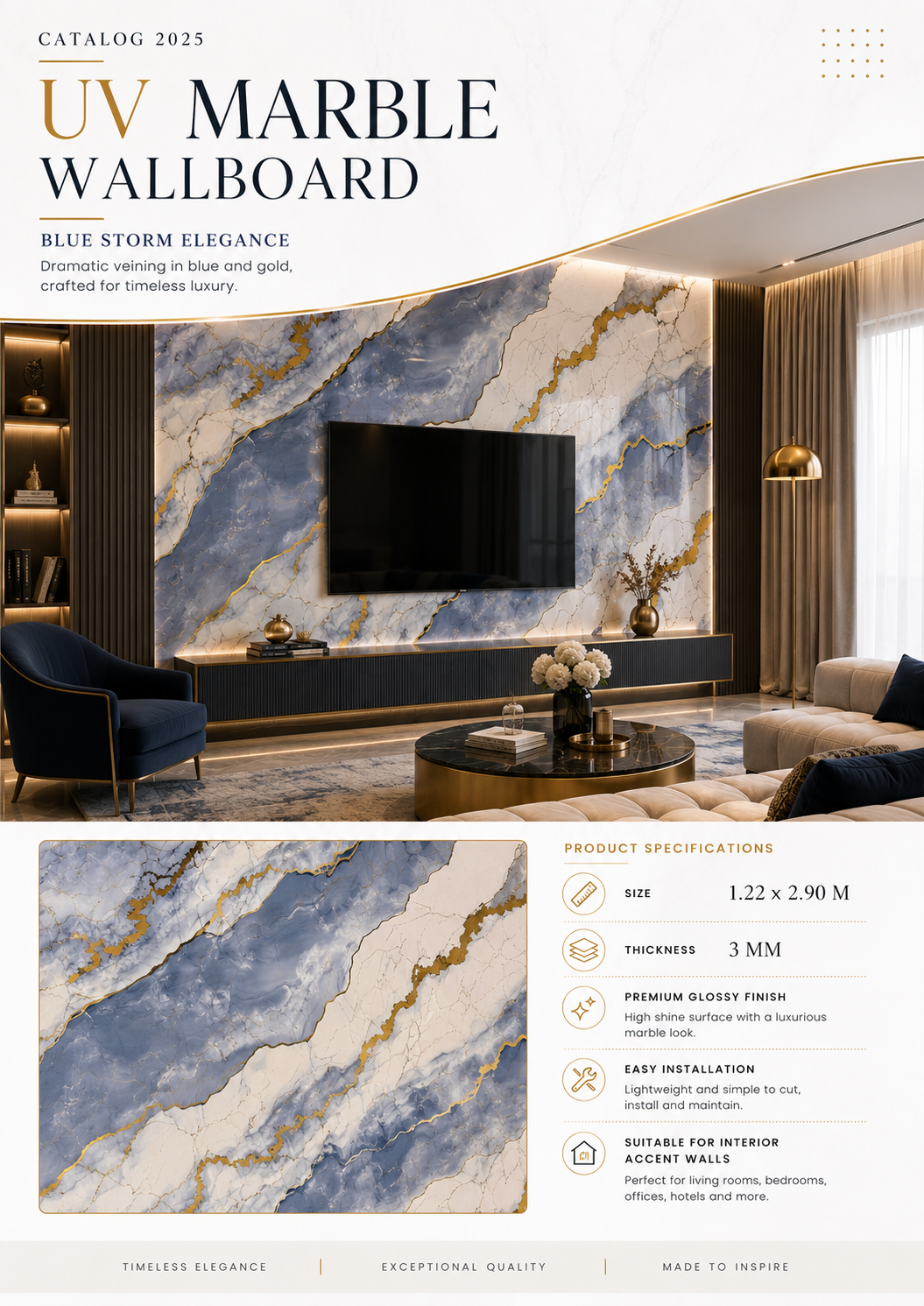 UV Marble Blue Storm Elegance