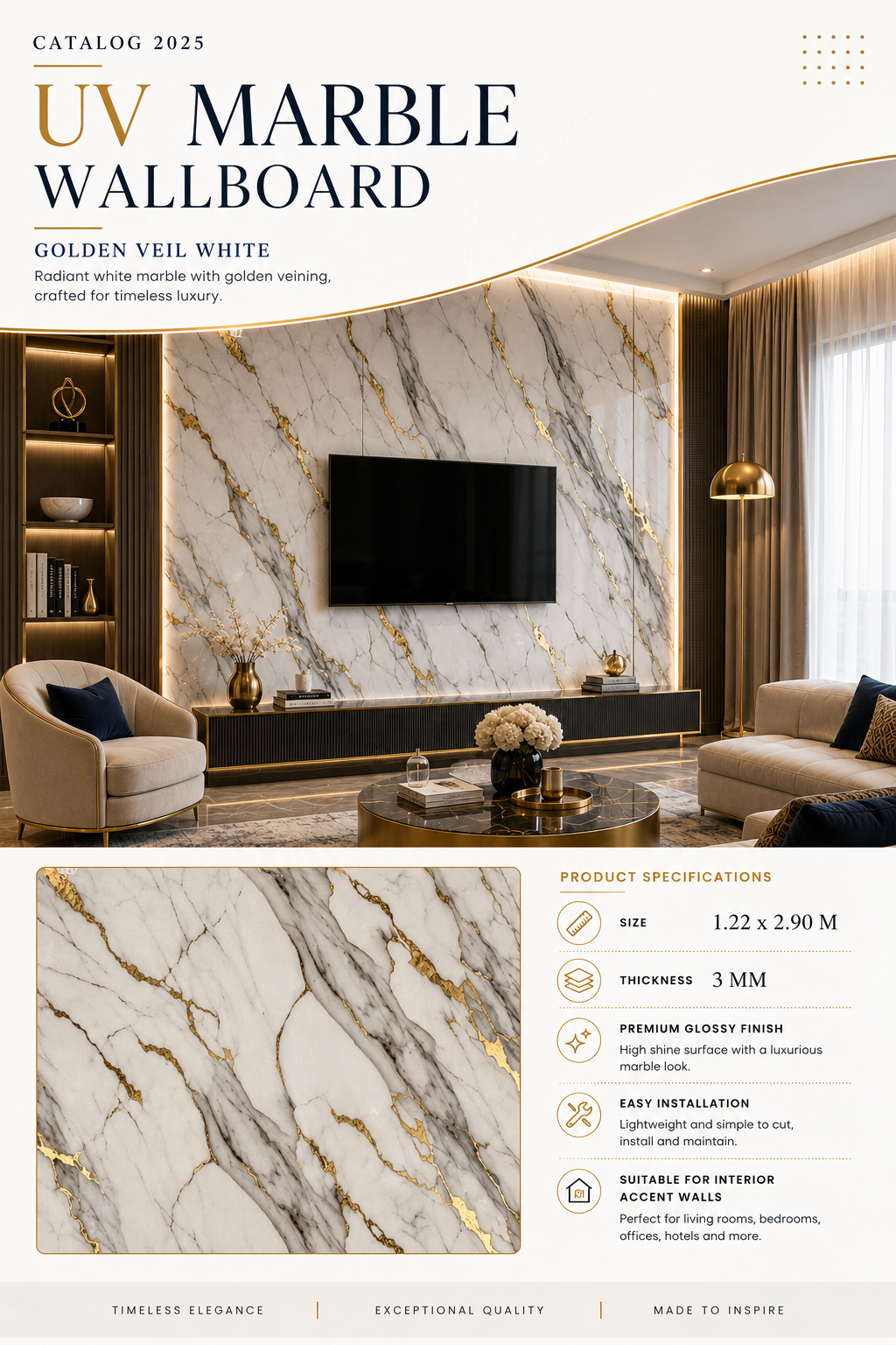 UV Marble Golden Veil White