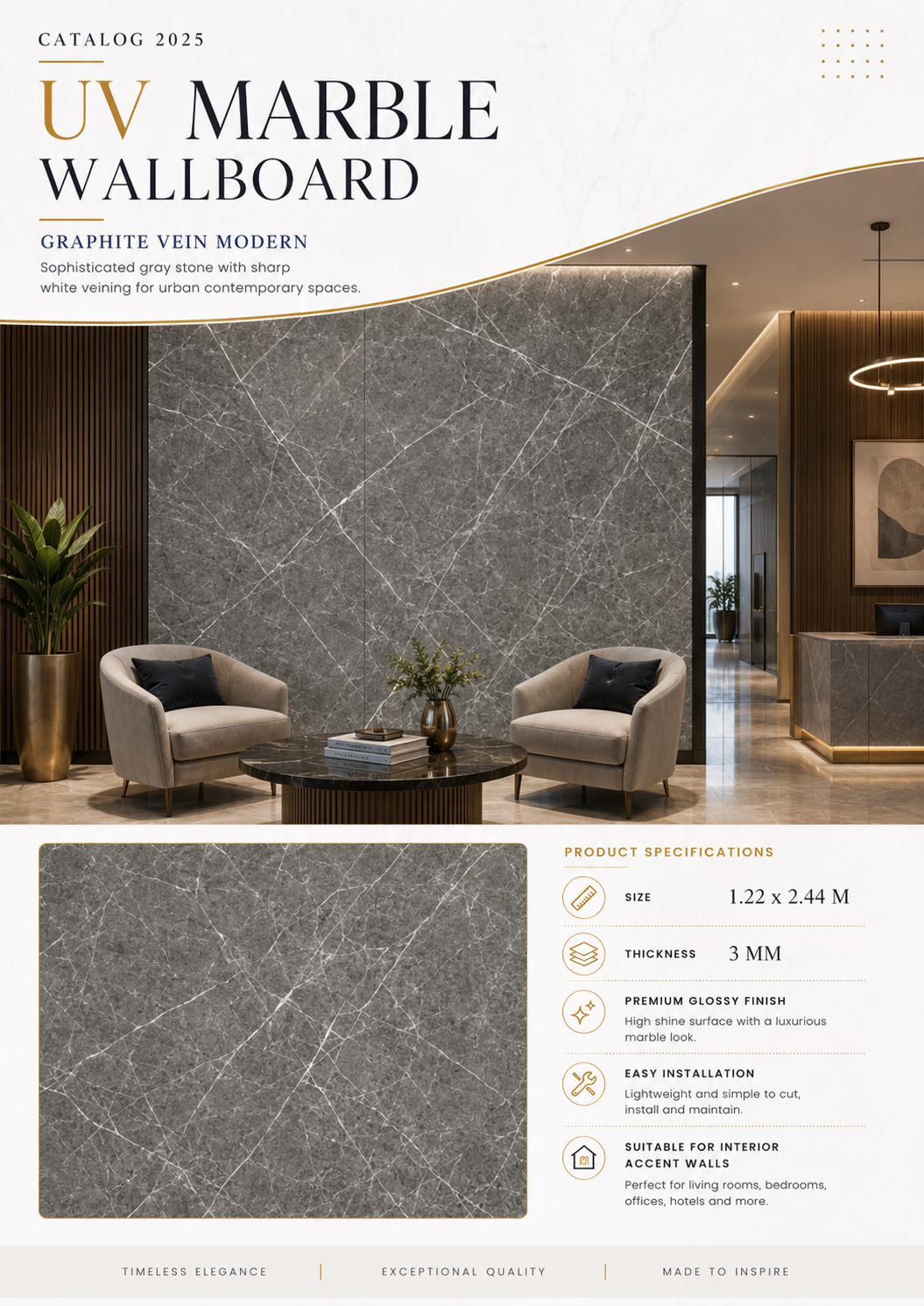 UV Marble Graphite Vein Modern
